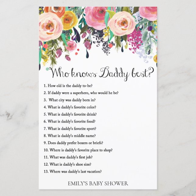 Floral Garden Baby Shower Game PRINTED (Front)