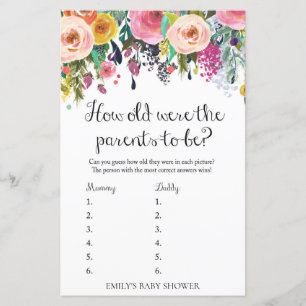 Floral Garden Baby Shower Game PRINTED