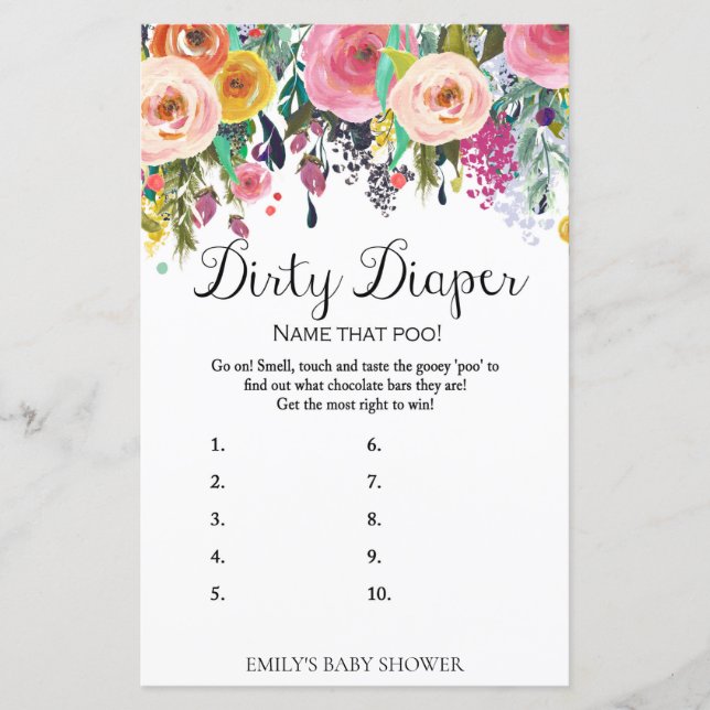 Floral Garden Baby Shower Game PRINTED (Front)
