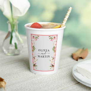Floral Garden Beautiful Script Wedding Paper Cups