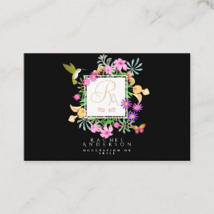 Floral Garden Black Horizontal Business Card