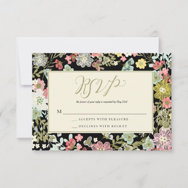 Floral Garden Border Wedding RSVP Response Cards (Front)