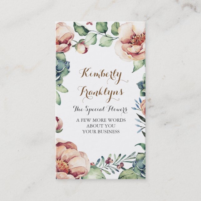 Floral Garden Botanical Flower Succulents Ivory Business Card (Front)