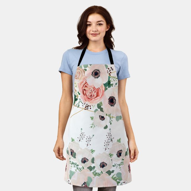 Floral Garden Botanical Flowers Watercolor Green Apron (Worn)