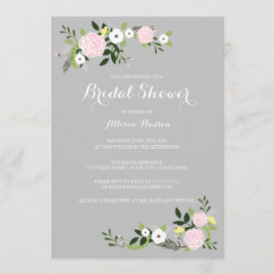 Floral Garden Bridal Shower Invitation -grey