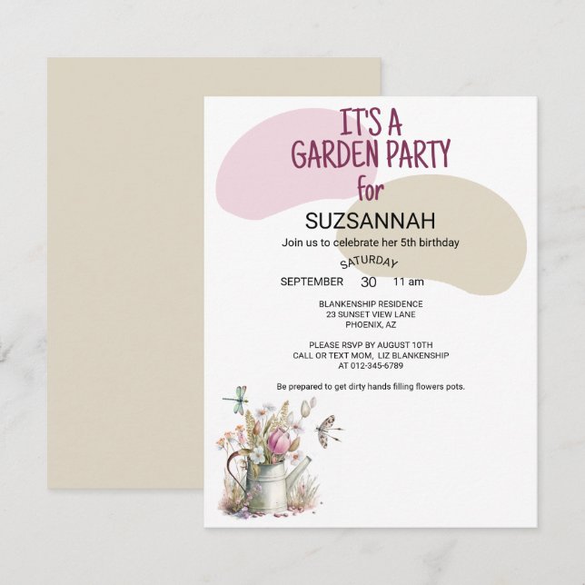 Floral Garden Butterflies Dragonflies Watercolor  Invitation (Front/Back)
