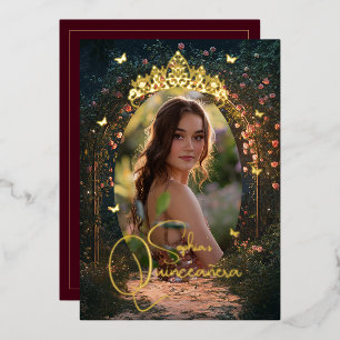 Floral Garden Butterfly Photo Burgundy Quinceanera