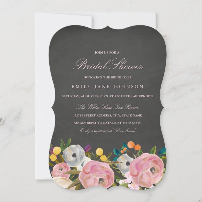 Floral Garden Chalkboard Bridal Shower Invitation (Front)