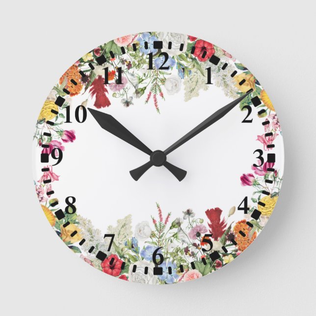 Floral Garden Colourful Flowers Round Clock (Front)