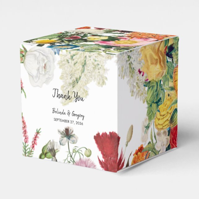 Floral Garden Colourful Flowers Wedding Favour Box (Front Side)
