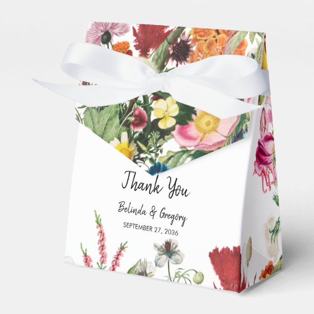 Floral Garden Colourful Flowers Wedding Favour Box (Front Side)