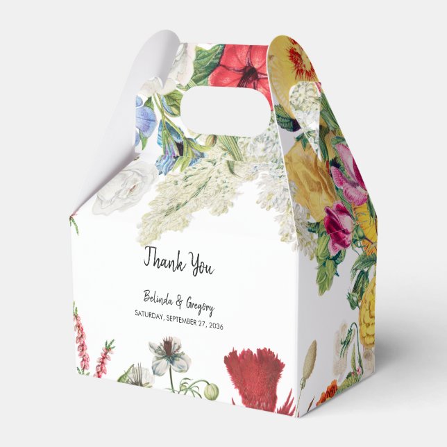 Floral Garden Colourful Flowers Wedding Favour Box (Front Side)