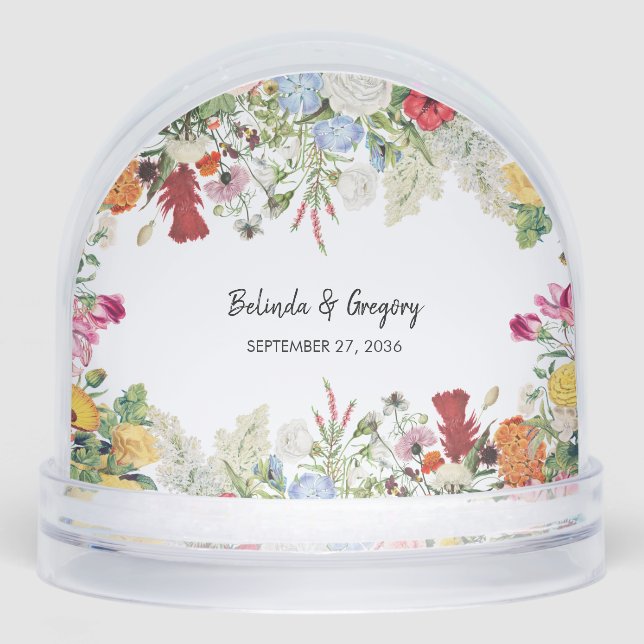 Floral Garden Colourful Flowers Wedding Favour Snowglobe (Front)