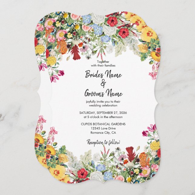 Floral Garden Colourful Flowers Wedding Invitation (Front/Back)