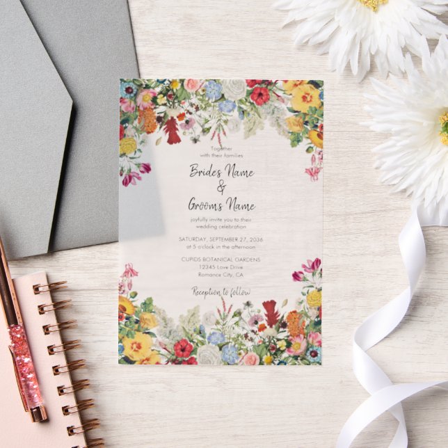 Floral Garden Colourful Flowers Wedding Invitation (Wedding)