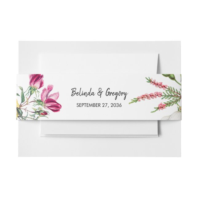 Floral Garden Colourful Flowers Wedding Invitation Belly Band (Front Example)