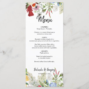 Floral Garden Colourful Flowers Wedding Menu