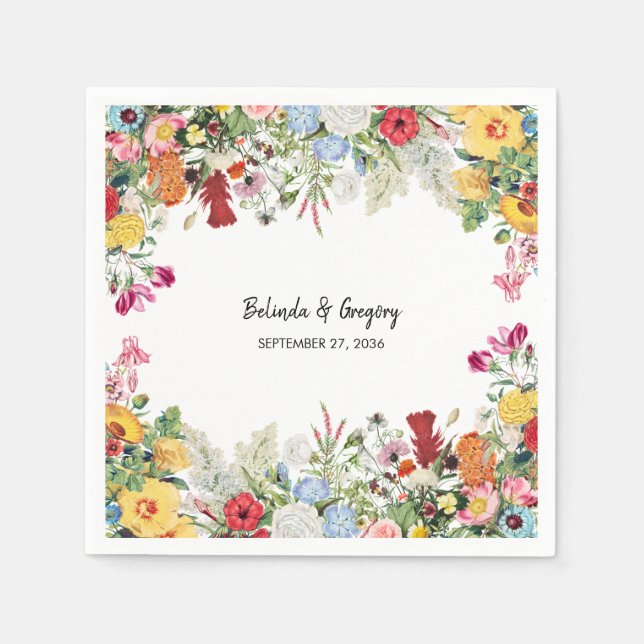 Floral Garden Colourful Flowers Wedding Napkin (Front)