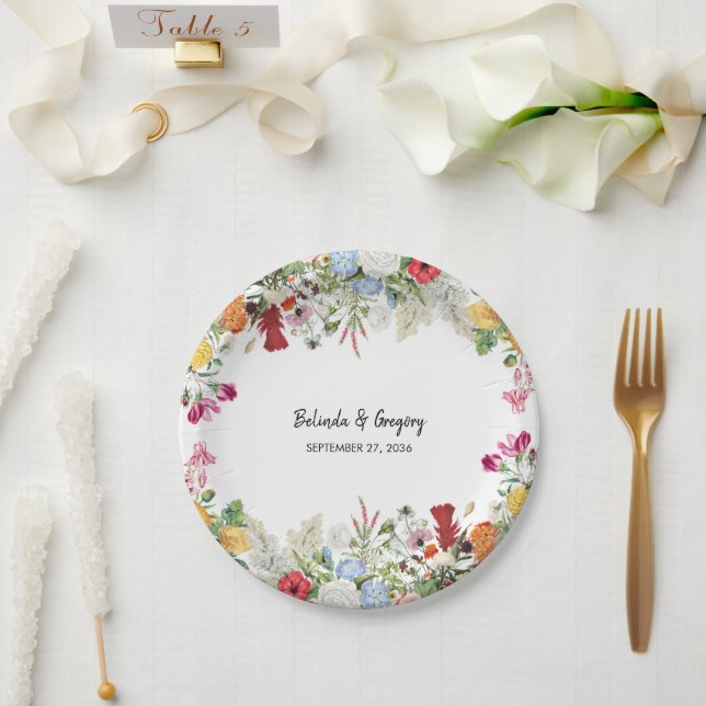 Floral Garden Colourful Flowers Wedding  Paper Plate (Wedding)