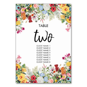 Floral Garden Colourful Flowers Wedding Table Number