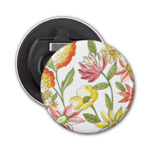 Floral Garden Design with White Background Bottle Opener