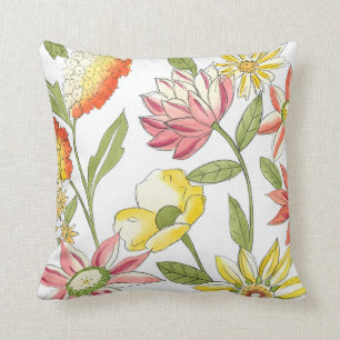 Floral Garden Design with White Background Cushion