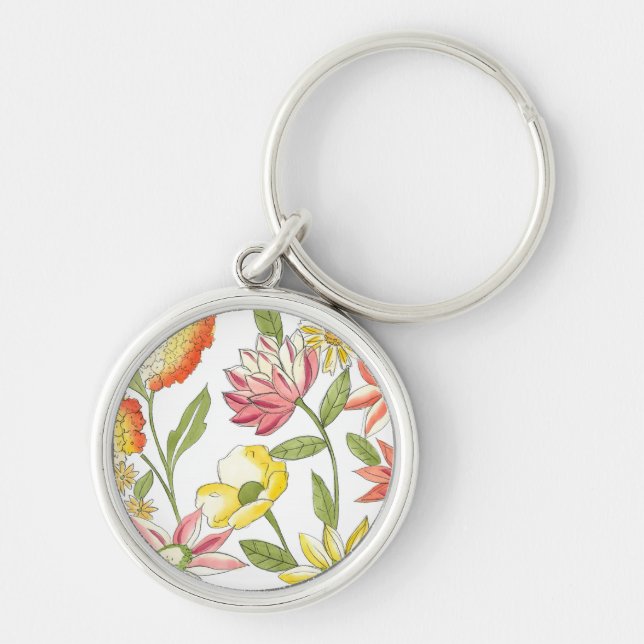 Floral Garden Design with White Background Key Ring (Front)