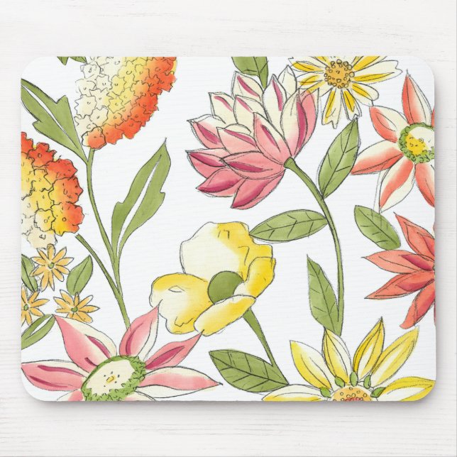 Floral Garden Design with White Background Mouse Mat (Front)