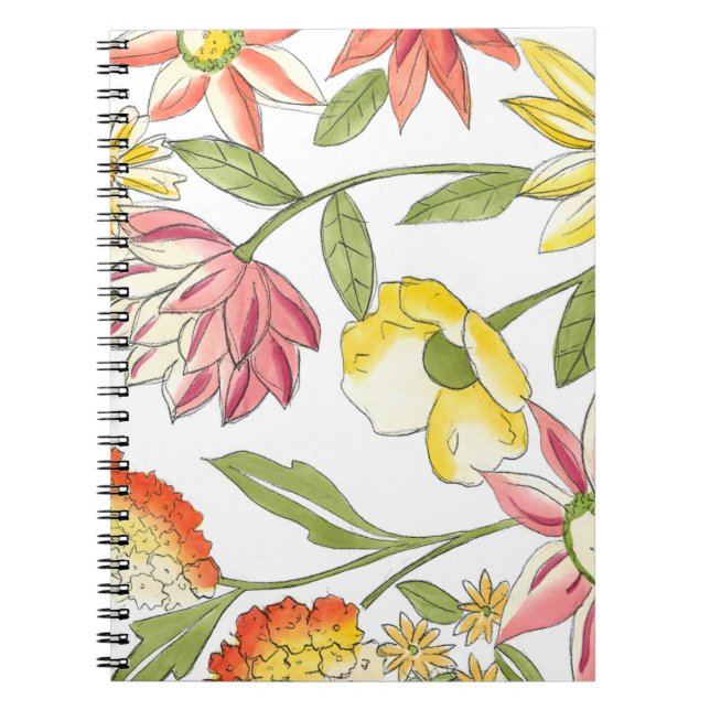 Floral Garden Design with White Background Notebook (Front)