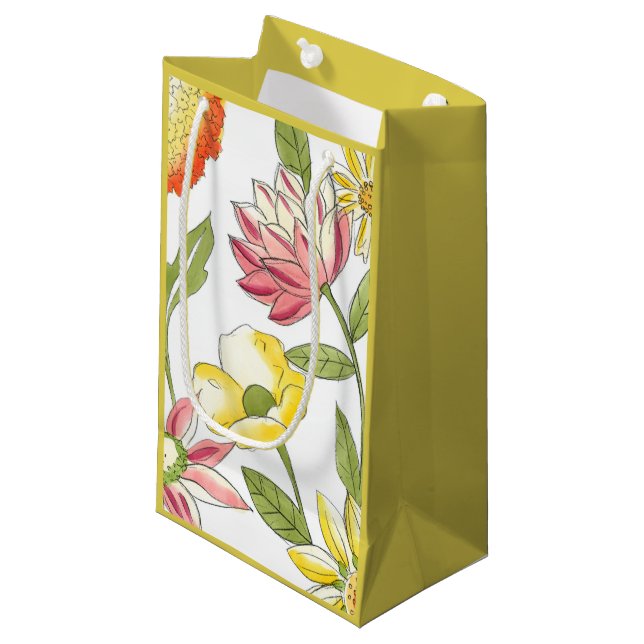 Floral Garden Design with White Background Small Gift Bag (Front Angled)
