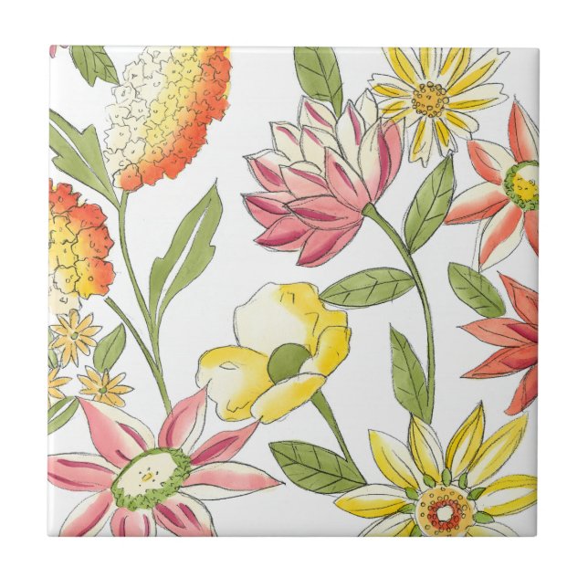 Floral Garden Design with White Background Tile (Front)