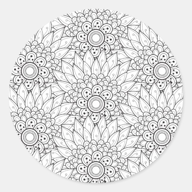 Floral Garden Doodle Classic Round Sticker (Front)