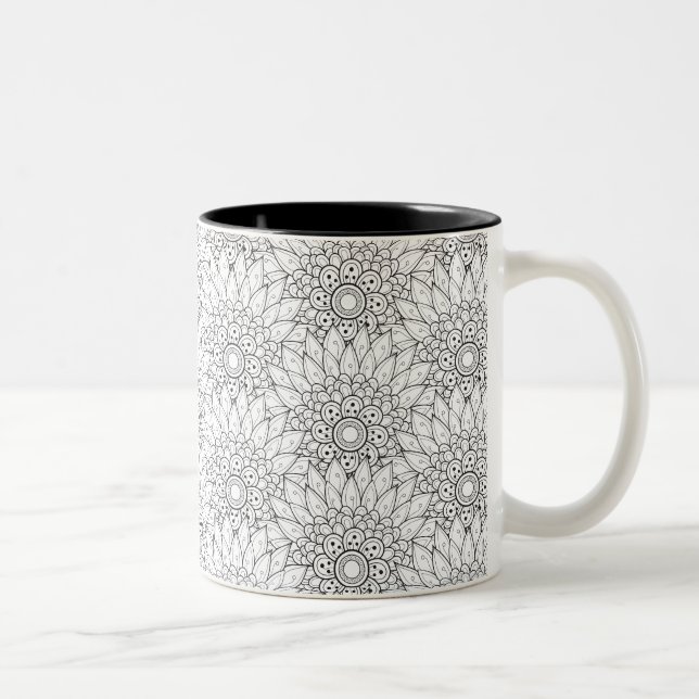 Floral Garden Doodle Two-Tone Coffee Mug (Right)
