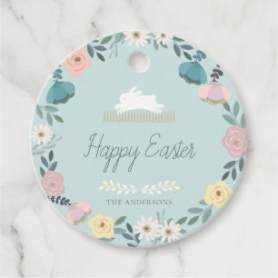 Floral Garden Easter Bunny Eggs Blue Favour Tags