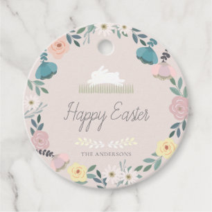 Floral Garden Easter Bunny Eggs Pink Favour Tags