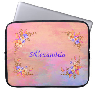 Floral Garden Elegant Pink Watercolor Personalise Laptop Sleeve