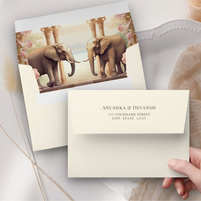 Floral Garden Elephants Indian Cream Wedding Envelope (Creator Uploaded)