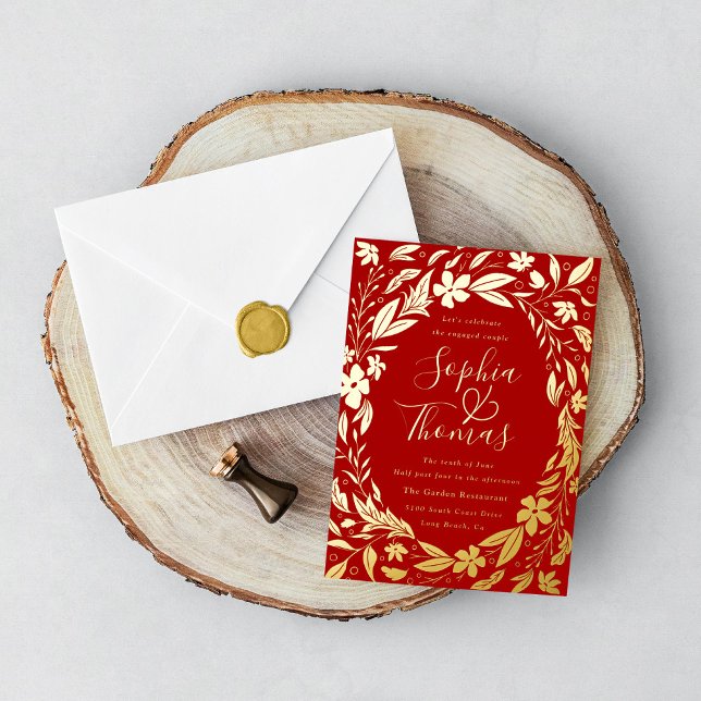 Floral Garden Engaged Couples Shower Red and Gold (Creator Uploaded)