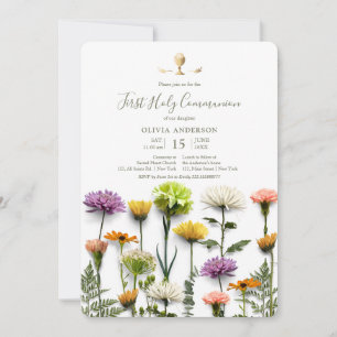 Floral Garden First Communion Invitation