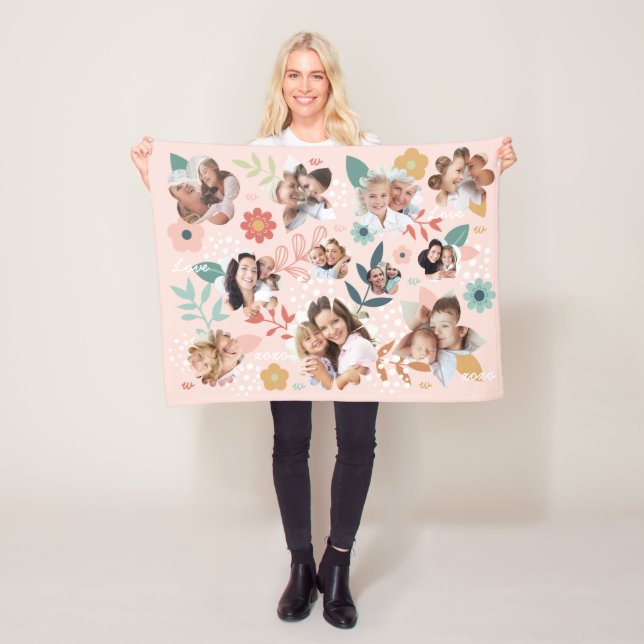 Floral Garden Flower Family Photo Frame Collage Fleece Blanket (In Situ)
