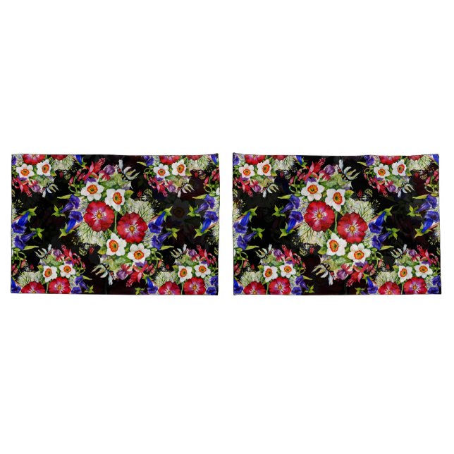 Floral Garden Flowers Narcissus Foliage White Red Pillowcase (Back-Set)