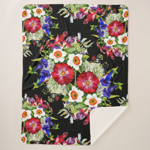 Floral Garden Flowers Narcissus Foliage White Red Sherpa Blanket