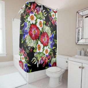 Floral Garden Flowers Narcissus Foliage White Red Shower Curtain