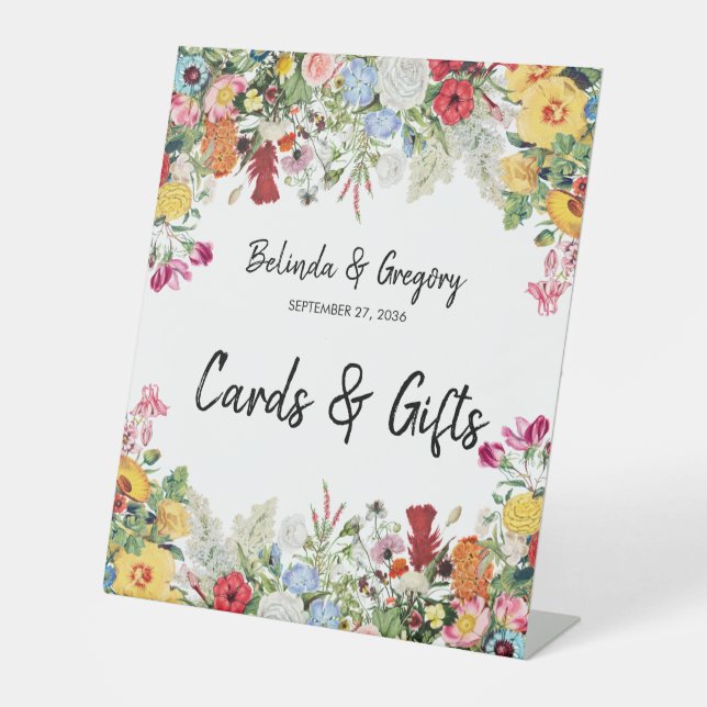 Floral Garden Flowers Wedding Cards & Gifts Pedestal Sign (Front)