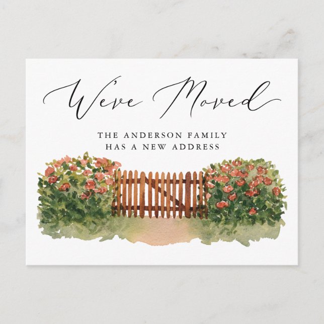 Floral Garden Gate Moving Announcement Postcard (Front)