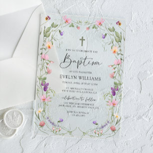 Floral Garden Girl Baptism and Christening Acrylic Invitations