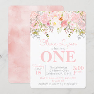 Floral Garden Girl First Birthday Invitation
