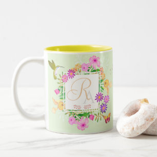 Floral Garden Green Monogram Mug