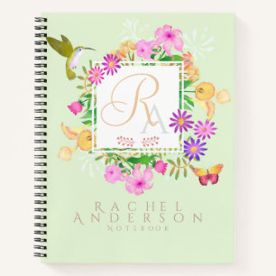 Floral Garden Green Monogram Notebook