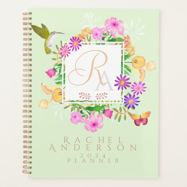 Floral Garden Green Monogram Planner (Front)